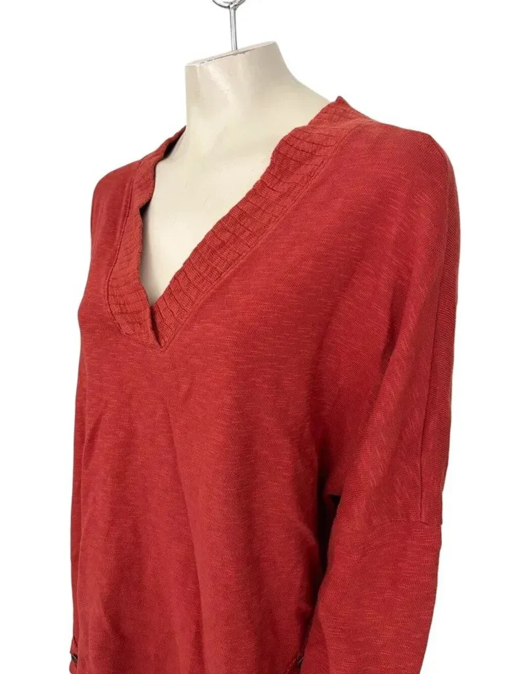 CHALET Slub Cotton Asymmetric Button Lagenlook Dolman Sweater Red Orange SZ L
